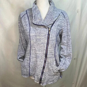 Chico’s Zenergy Heathered Blue Cotton Moto Style Sweatshirt Jacket Size Medium/8